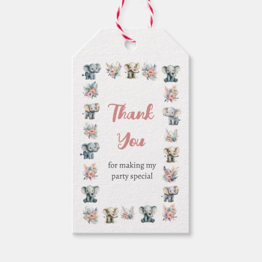 Elefanten & Boho Jungle Blume Geburtstag Geschenkanhänger (Vorderseite)