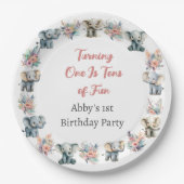 Elefanten & Boho Jungle Blume Geburtstag Pappteller (Vorderseite)