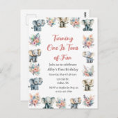 Elefanten & Boho Jungle Blume Geburtstag Postkarte (Vorne/Hinten)
