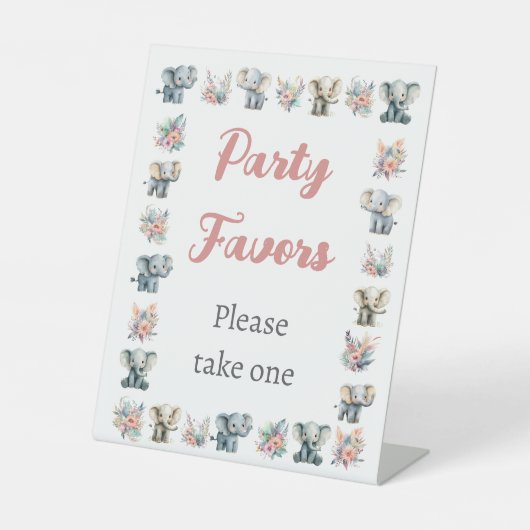 Elefanten & Boho Jungle Blume Geburtstag Sockelschild (Vorderseite)
