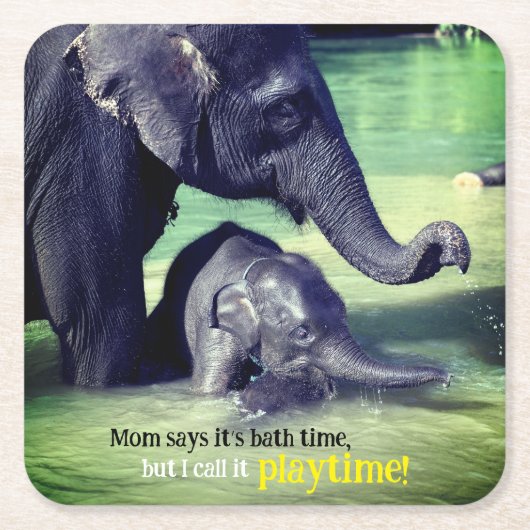 Elefanten, die im Fluss baden Rechteckiger Pappuntersetzer (Vorderseite)