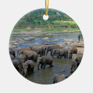 Elefanten, die im Fluss Sri Lanka baden Keramik Ornament