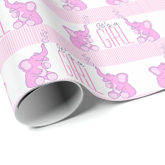 Elefanten, es ist ein Mädchen rosa Babydusche Pack Geschenkpapier (Rolleneckpunkt)
