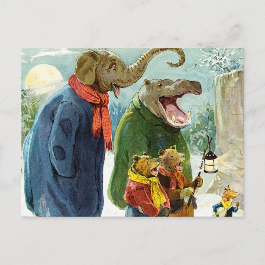 Elefanten, Hippopotamus & Bears Go Caroling Postkarte (Vorderseite)
