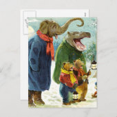Elefanten Hippopotamus & Bears Weihnachtsfeiern Feiertagspostkarte (Vorne/Hinten)