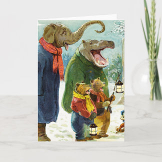 Elefanten Hippopotamus u. Bärn-Weihnachten Feiertagskarte