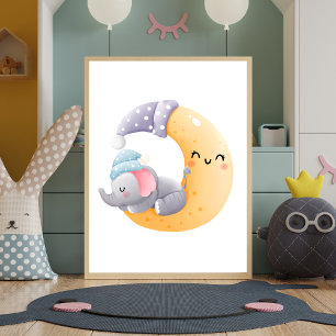 Elefanten im Moon Kinderzimmer Decor Poster schlaf