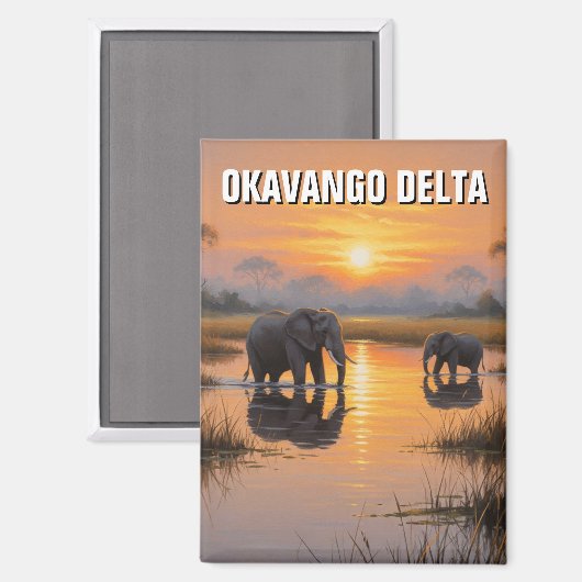 Elefanten im Okavango-Delta Botswana Magnet (Vorderseite/Rückseite)