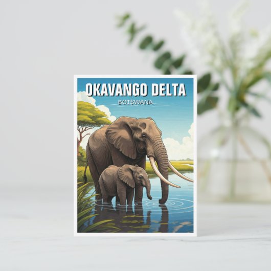 Elefanten im Okavango-Delta Botswana Postkarte (Stehend Vorderseite)