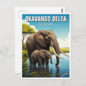 Elefanten im Okavango-Delta Botswana Postkarte (Vorne/Hinten)