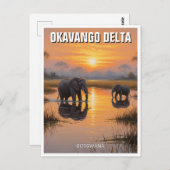 Elefanten im Okavango-Delta Botswana Postkarte (Vorne/Hinten)