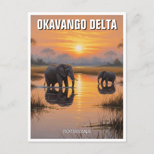 Elefanten im Okavango-Delta Botswana Postkarte (Vorderseite)
