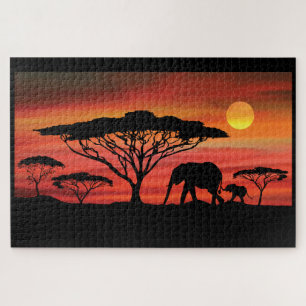 Elefanten im Serengeti Sunset Puzzle