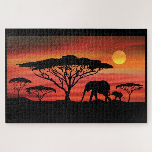 Elefanten im Serengeti Sunset Puzzle (Horizontal)