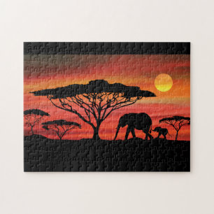 Elefanten im Serengeti Sunset Puzzle