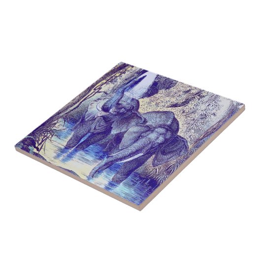 Elefanten im Wasser Fliese (Seite)