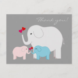 Elefanten in Blau und Rosa Danke Postcard Postkarte