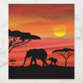Elefanten in den Serengeti Weinetikett (Einzelnes Label)