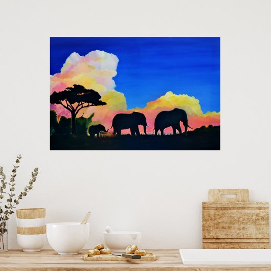 Elefanten in der Abenddämmerung Poster (Küche)