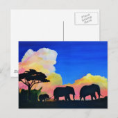Elefanten in der Abenddämmerung Postkarte (Vorne/Hinten)