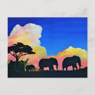 Elefanten in der Abenddämmerung Postkarte