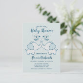 Elefanten in Navy & Mint Baby Boy Twins Dusche Einladungspostkarte (Stehend Vorderseite)