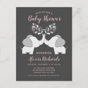Elefanten in Pink & Gray Girl Twins Dusche Einladungspostkarte