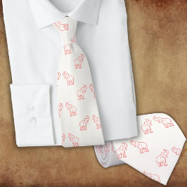 Elefanten in Rot mit erhöhten Stämmen (auf Weiß) Krawatte
