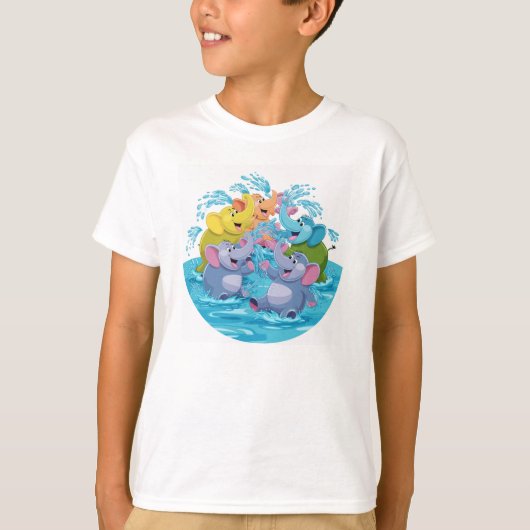 Elefanten in Splashing Fun T-Shirt (Vorderseite)