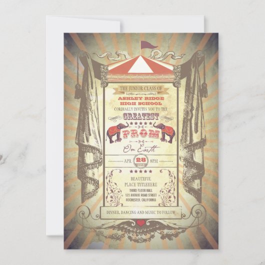 Elefanten Karneval Circus Prom Einladungen (Vorderseite)