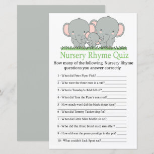 Elefanten Kinderzimmer Rhyme Quiz Babydusche