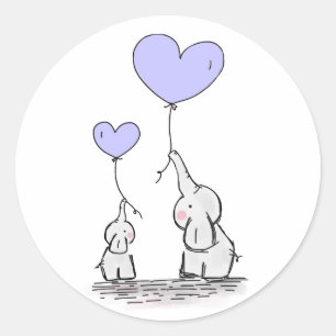 Elefanten   Lilac Heart Balloons Babydusche Runder Aufkleber