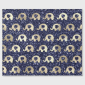 Elefanten Metallic Glitzer Gold Blue Navy Baby Boy Geschenkpapier (Flach)