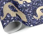Elefanten Metallic Glitzer Gold Blue Navy Baby Boy Geschenkpapier (Rolleneckpunkt)