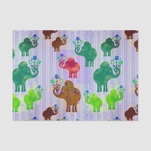 Elefanten mit Blume-Bouquets Seidenpapier (Vorderseite)
