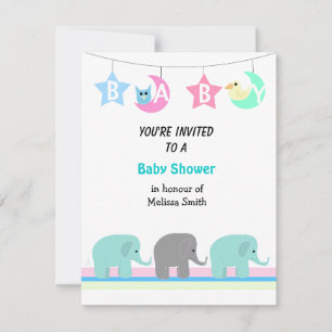 Elefanten Mond und Sterne Baby Shower Einladung