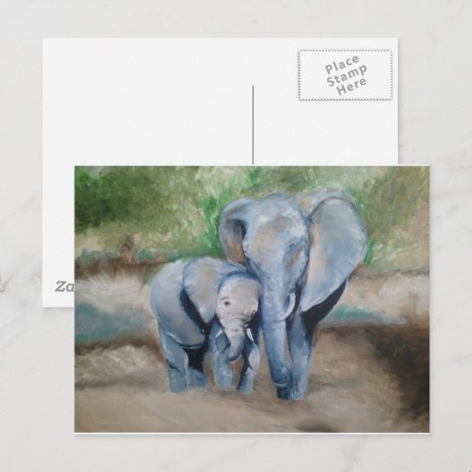 Elefanten - Mutter und Baby Postkarte (Vorne/Hinten)