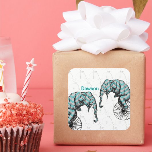 Elefanten Plus Bikes Gleich YIKES! Quadratischer Aufkleber (Party)