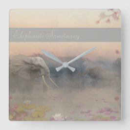 Elefanten Quadratische Wanduhr