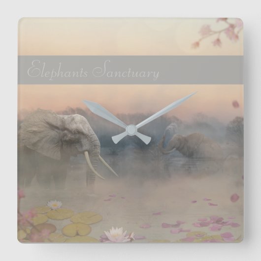 Elefanten Quadratische Wanduhr (Vorderseite)