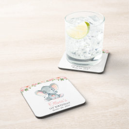 Elefanten, rosa Aquarellfarben, erster Geburtstag Getränkeuntersetzer