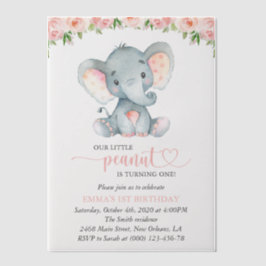 Elefanten, rosa Aquarellfarben, erster Geburtstag Pergament Einladungen