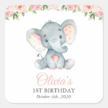 Elefanten, rosa Aquarellfarben, erster Geburtstag