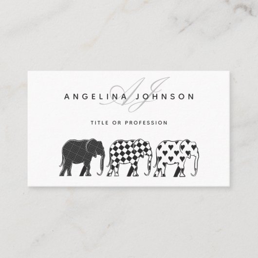 Elefanten , Schwarz-Weiß-Muster Beruflich Visitenkarte (Vorderseite)