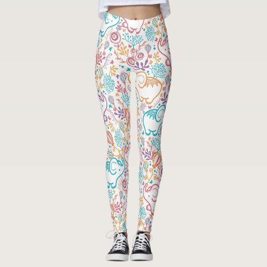 Elefanten und Blume Leggings (Vorderseite)