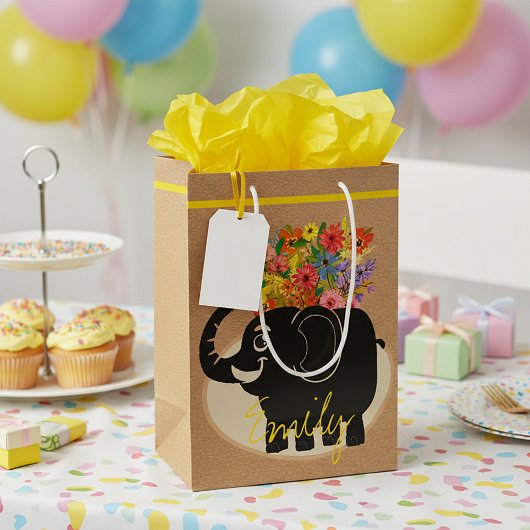 Elefanten und Blume mittelgroße Geschenktasche Mittlere Geschenktüte