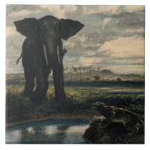 Elefanten und ein Panther in der indischen Wüste