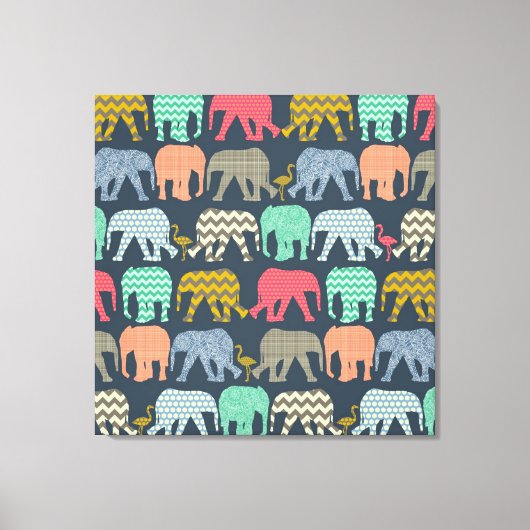 Elefanten und Flamingos Leinwanddruck (Vorderseite)