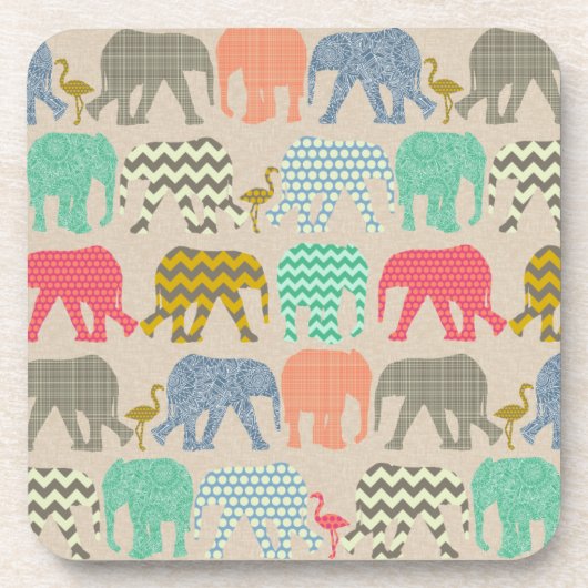 Elefanten und Flamingos Untersetzer (Vorderseite)