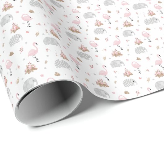 Elefanten und Flamingos Wrapping Paper Geschenkpapier (Rolleneckpunkt)